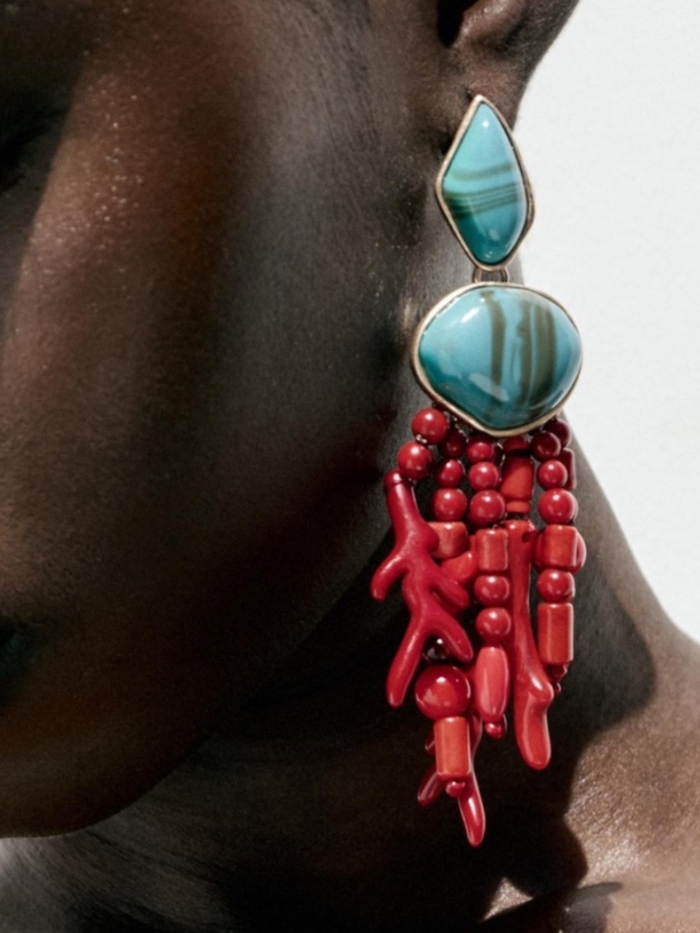 Zara Red Coral Turquoise Earrings